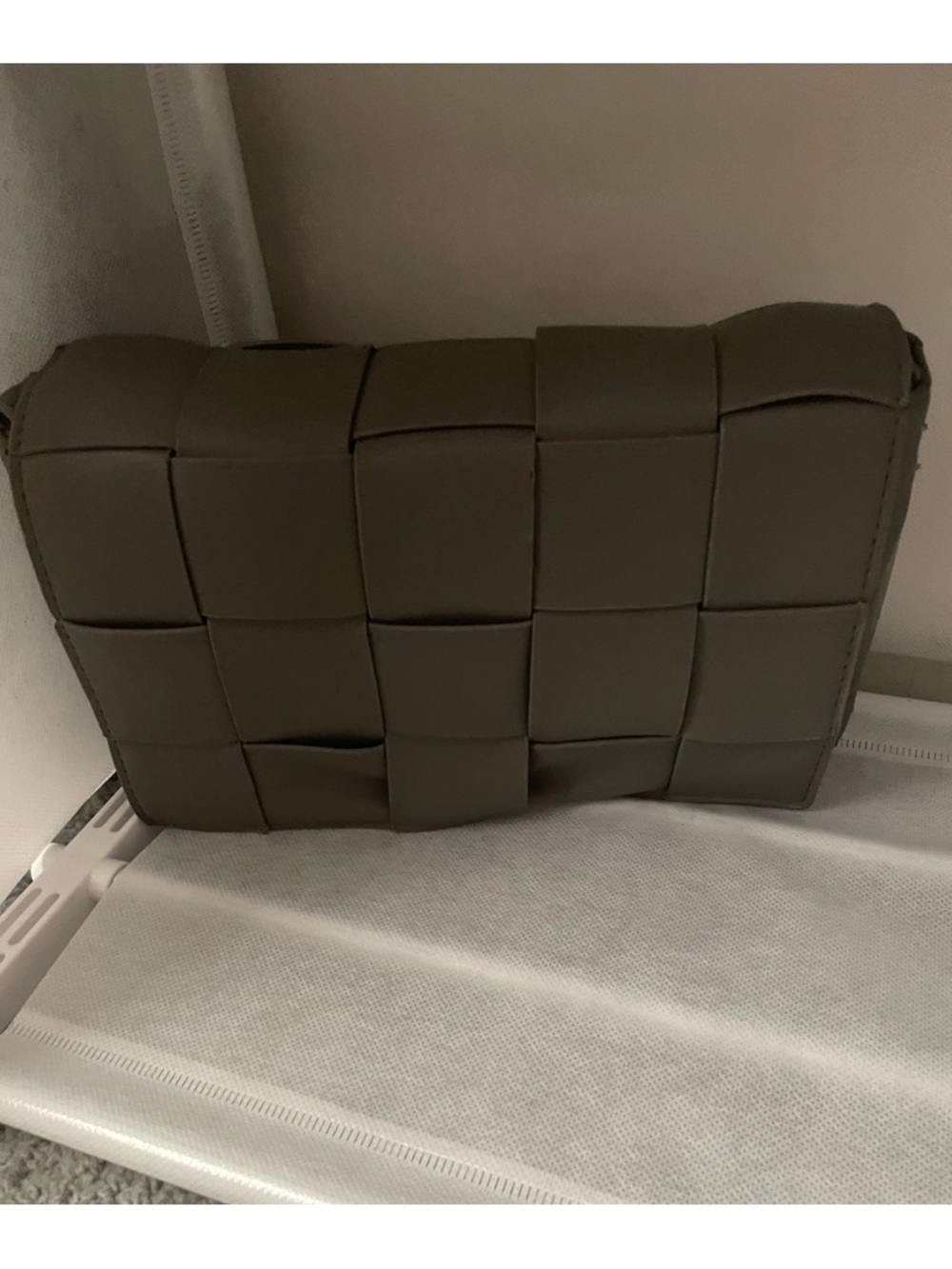 Grey leather handbag